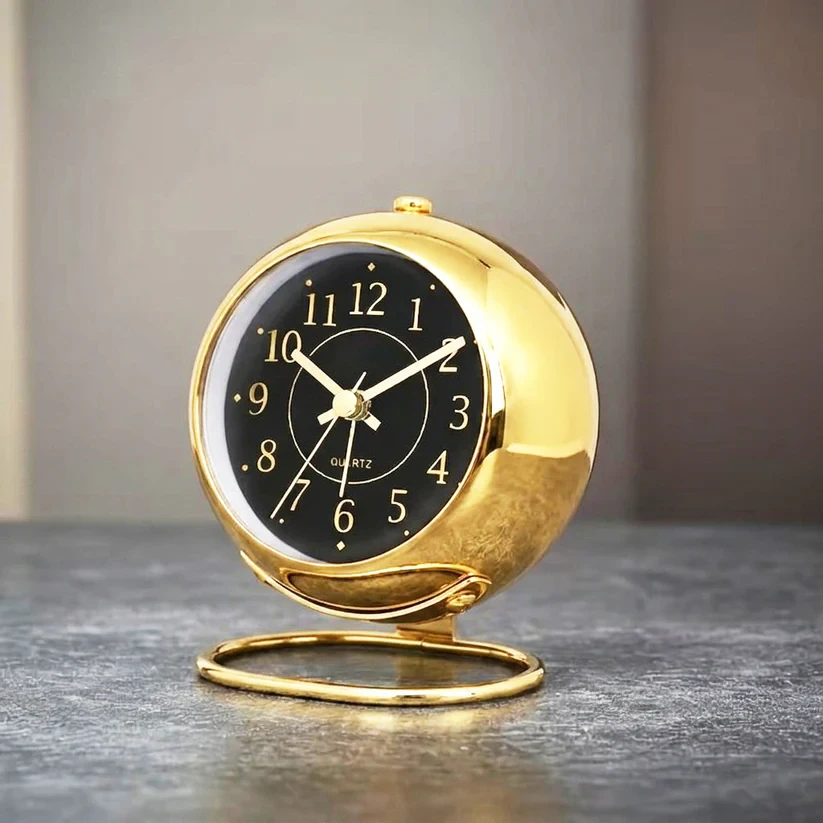 Creative Retro Gold Plated Metal Alarm Clock
